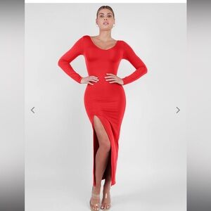 Popilush Shapewear Long Sleeve V-Neck Low Back Slimming Maxi Dress